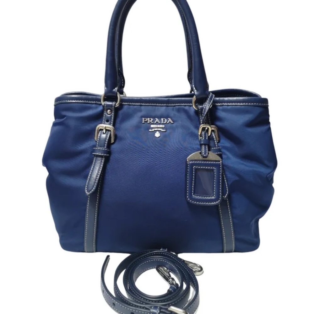 Prada Blue Shoulder Bag with Saffiano Leather and Detachable Strap navy blue